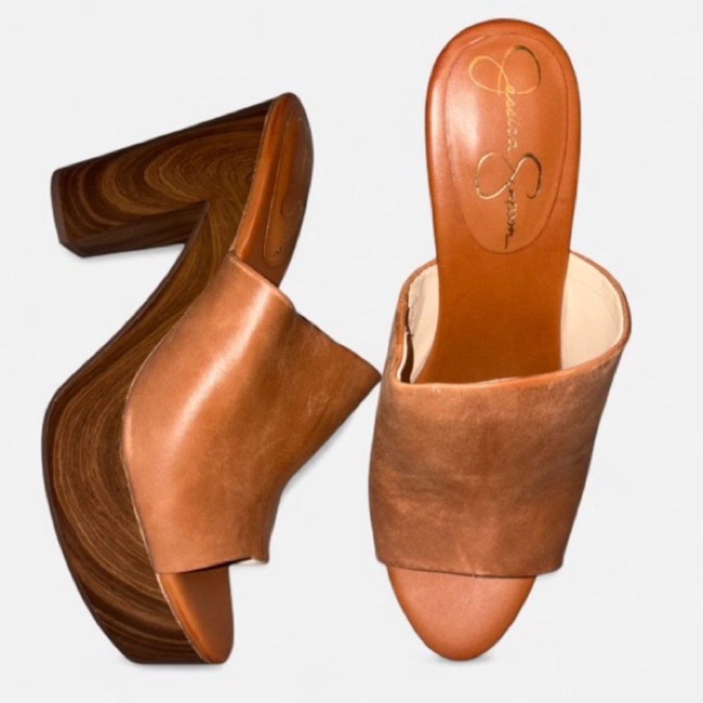 Jessica Simpson Brown Leather Mules